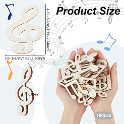 100Pcs Musical Note Unfinished Wood Cutouts&nbsp;WOOD-WH0025-95
