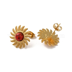 Natural Picasso Jasper Sun Stud Earrings&nbsp;EJEW-D075-01B-G