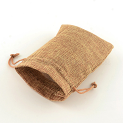 Polyester Imitation Burlap Packing Pouches Drawstring Bags&nbsp;X-ABAG-R004-14x10cm-03