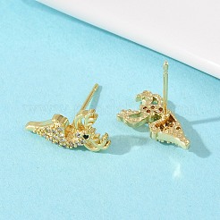 Brass Micro Pave Clear Cubic Zirconia Deer Stud Earrings&nbsp;EJEW-F400-27B-G