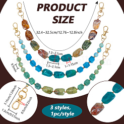 3Pcs 3 Styles Acrylic Imitation Gemstone Nuggets Beaded Bag Handles with Metal Clasps&nbsp;AJEW-PH0009-98