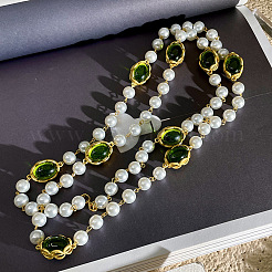 Alloy & Imitation Pearl & Oval Lampwork Beaded Long Necklaces for Women&nbsp;FS-WG23C77-01