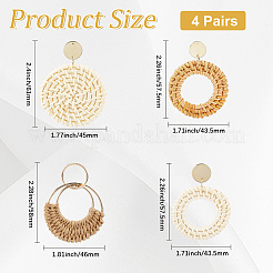 4 Pairs 4 Styles Rattan Dangle Stud Earrings&nbsp;EJEW-SP0001-16D