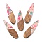 Resin and Walnut Pendants, Teardrop Charm, Pink, 52.5x13.5x2.5mm, Hole: 1.6mm