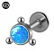 G23 Titanium Threadless Labrets, with Imitation Opal, Stainless Steel Color, Flat Round, 6mm, Pin: 1.2mm