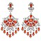 Brass Micro Pave Cubic Zirconia Dangle Stud Earrings, Flower, Platinum, Orange Red, 53x27mm