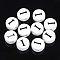 Handmade Porcelain Beads, Horizontal Hole, Flat Round with Letter, White, Letter.I, 8~8.5x4.5mm, Hole: 2mm