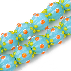 Handmade Lampwork Beads Strands, Bumpy, Corrugated Beads, Round, Light Sky Blue, 14x14x12mm, Hole: 1.5mm, about 45pcs/strand, 25.20 inch(64cm)