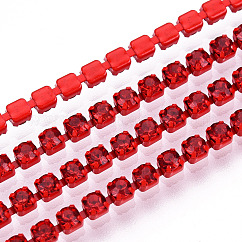 Electrophoresis Iron Rhinestone Strass Chains, Rhinestone Cup Chains, with Spool, Light Siam, SS6.5, 2~2.1mm, about 10yards/roll