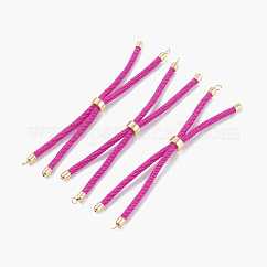 Nylon Twisted Cord Bracelet Making, Slider Bracelet Making, with Brass Findings, Golden, Fuchsia, 8.66~9.06 inch(22~23cm), Hole: 2.8mm, Single Chain Length: about 4.33~4.53 inch(11~11.5cm)