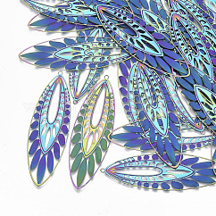 Ion Plating(IP) 304 Stainless Steel Filigree Big Pendants, Etched Metal Embellishments, Oval, Rainbow Color, 70x21.5x0.3mm, Hole: 1.8mm