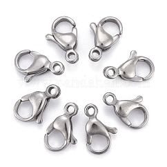 Tarnish Resistant 304 Stainless Steel Lobster Claw Clasps, Parrot Trigger Clasps, Manual Polishing, Stainless Steel Color, 12x7.5x3.5mm, Hole: 1.4mm