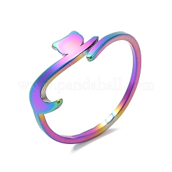 Ion Plating(IP) 304 Stainless Steel Cat Adjustable Ring for Women&nbsp;RJEW-M149-34RC