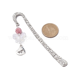 Mother's Day Theme Alloy Heart Pendant Bookmarks with Acrylic Butterfly&nbsp;AJEW-JK00254