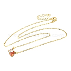 Brass Pave Cubic Zirconia Rectangle & Teardrop Pendant Cable Chain Necklaces&nbsp;KK-CBAB173-05G-03