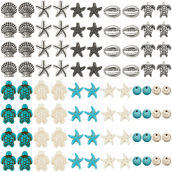 Ocean Theme 100Pcs Synthetic Howlite & Synthetic Turquoise & 30Pcs Tibetan Style Alloy Beads Findings Kits&nbsp;FIND-SC0016-56