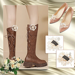 4Pcs 2 Styles Flower Alloy with Plastic Imitation Pearl Shoe Decorations&nbsp;FIND-CP0001-64