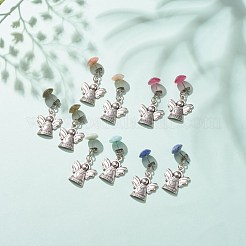 Natural Gemstone Half Round with Alloy Fairy Front Back Stud Earrings&nbsp;EJEW-JE04947