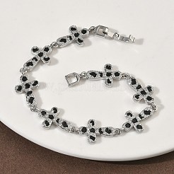 Brass Enamel Micro Pave Clear Cubic Zirconia Cross Link Chain Bracelets for Women&nbsp;BJEW-G764-02P