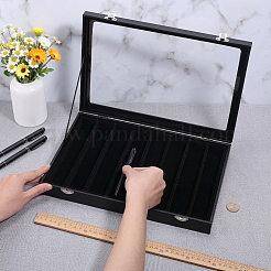 10-Slot MDF Covered with PU Leather Pen Organizer Display Cases with Acrylic Window Lid&nbsp;ODIS-WH0086-232B-02