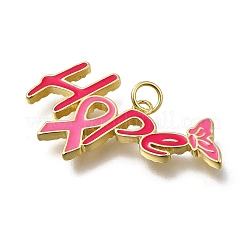 October Breast Cancer Pink Awareness Ribbon Brass Enamel Pendants&nbsp;KK-G525-10G-02