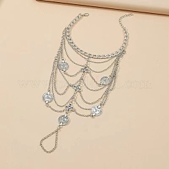 Bohemian Multi-layer Chain Alloy Coin Tassel Toe Ring Anklets for Women&nbsp;AJEW-B107-01P