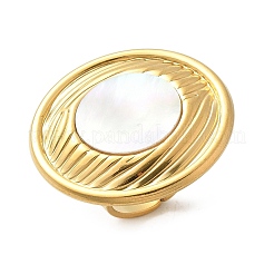 Flat Round 304 Stainless Steel White Shell Finger Rings for Women&nbsp;RJEW-G346-05G-02