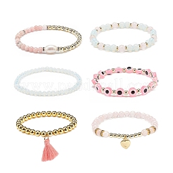 6Pcs 6 Style Natural & Synthetic Mixed Gemstone & Pearl & Resin Evil Eye Stretch Bracelets Set&nbsp;BJEW-JB08885