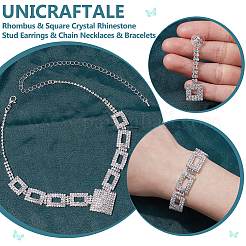 1 Bag Rhombus & Square Crystal Rhinestone Stud Earrings & Chain Necklaces & Bracelets&nbsp;SJEW-UN0001-26