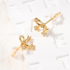 Brass Micro Pave Clear Cubic Zirconia Bowknot Stud Earrings&nbsp;EJEW-C158-14B-G