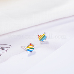 Rainbow Color Pride Flag Enamel Cat Stud Earrings&nbsp;RABO-PW0001-022P