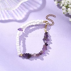 Natural Amethyst Chip Beads & Glass Seed Beads Beaded Bracelets for Women&nbsp;BJEW-JB14137-02