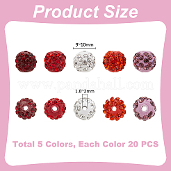 100Pcs 5 Colors Rhinestone Pave Disco Ball Beads&nbsp;RB-UN0001-18A