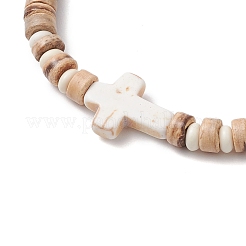 2Pcs Cross Natural Coconut & Synthetic Turquoise Beads Stretch Bracelets for Women&nbsp;BJEW-JB11388