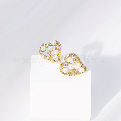 Heart Brass Clear Cubic Zirconia Stud Earrings&nbsp;LS-ZD0180
