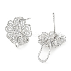 Flower Brass Micro Pave Cubic Zirconia Stud Earrings Finding&nbsp;KK-E083-18P