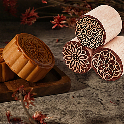 3Pcs 3 Styles Round Wooden Traditional Chinese Moon Cake Stamps&nbsp;AJEW-OC0004-19B