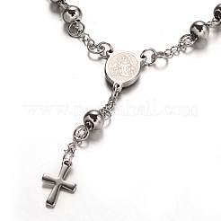 Tarnish Resistant Rosary Bead Bracelets with Cross&nbsp;BJEW-E282-03P