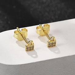 Lock 925 Sterling Silver Micro Pave Clear Cubic Zirconia Stud Earrings for Women&nbsp;EJEW-K307-03A-G