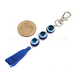 Resin Evil Eye Round Bead & Polyester Tassel Pendant Decorations&nbsp;HJEW-JM04165-03