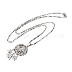 201 Stainless Steel Woven Web/Net with Leaf Pendant Necklaces&nbsp;NJEW-K283-07P