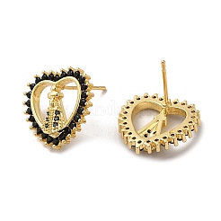 Heart with Saint Black Cubic Zirconia Stud Earrings&nbsp;EJEW-F313-04G