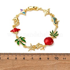 Ocean Theme Brass Cubic Zirconia with Enamel Link Bracelets for Women&nbsp;BJEW-F514-01A-G