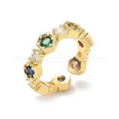 Brass Micro Pave Cubic Zirconia Open Cuff Rings&nbsp;RJEW-V009-10G