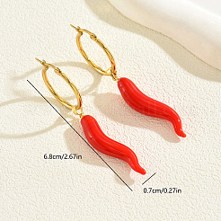 Vintage Stainless Steel Red Chili Hoop Earrings&nbsp;FZ6650