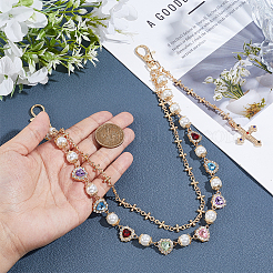 Alloy & Imitation Pearl & Colorful Acrylic Rhinestone Heart Link Double Layer Chains for Pants&nbsp;AJEW-ME0002-81