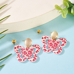Brass Printing Acrylic Butterfly Dangle Stud Earrings&nbsp;EJEW-TA00674