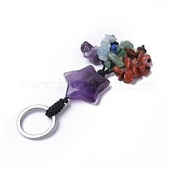 Natural Amethyst Star with Mixed Gemstone Chips Beaded Tassel Keychains&nbsp;KEYC-P012-01P-03