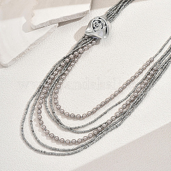 Elegant Fabric Flower Plastic Pearl Beaded Multi-Layered Necklaces for Women's Party&nbsp;NZ8051