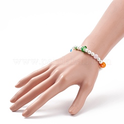 Lampwork Mushroom & Glass Pearl Beaded Stretch Bracelet for Kids&nbsp;BJEW-JB08390